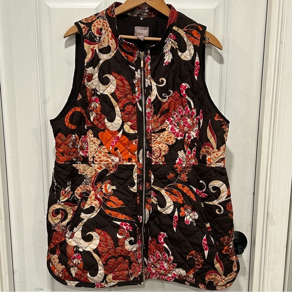 Chico's Jackets & Blazers - Chico's Women’s Quilted Black Puffer Vest, Floral Cottage Core, Size 2 (US 12)